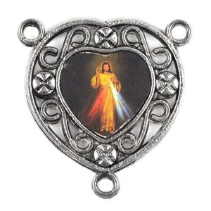 Centro de Rosario Católico de Metal Personalizado con Forma de Corazón Hueco, Centro de Rosario de Santo de 24 mm - Product Image 1