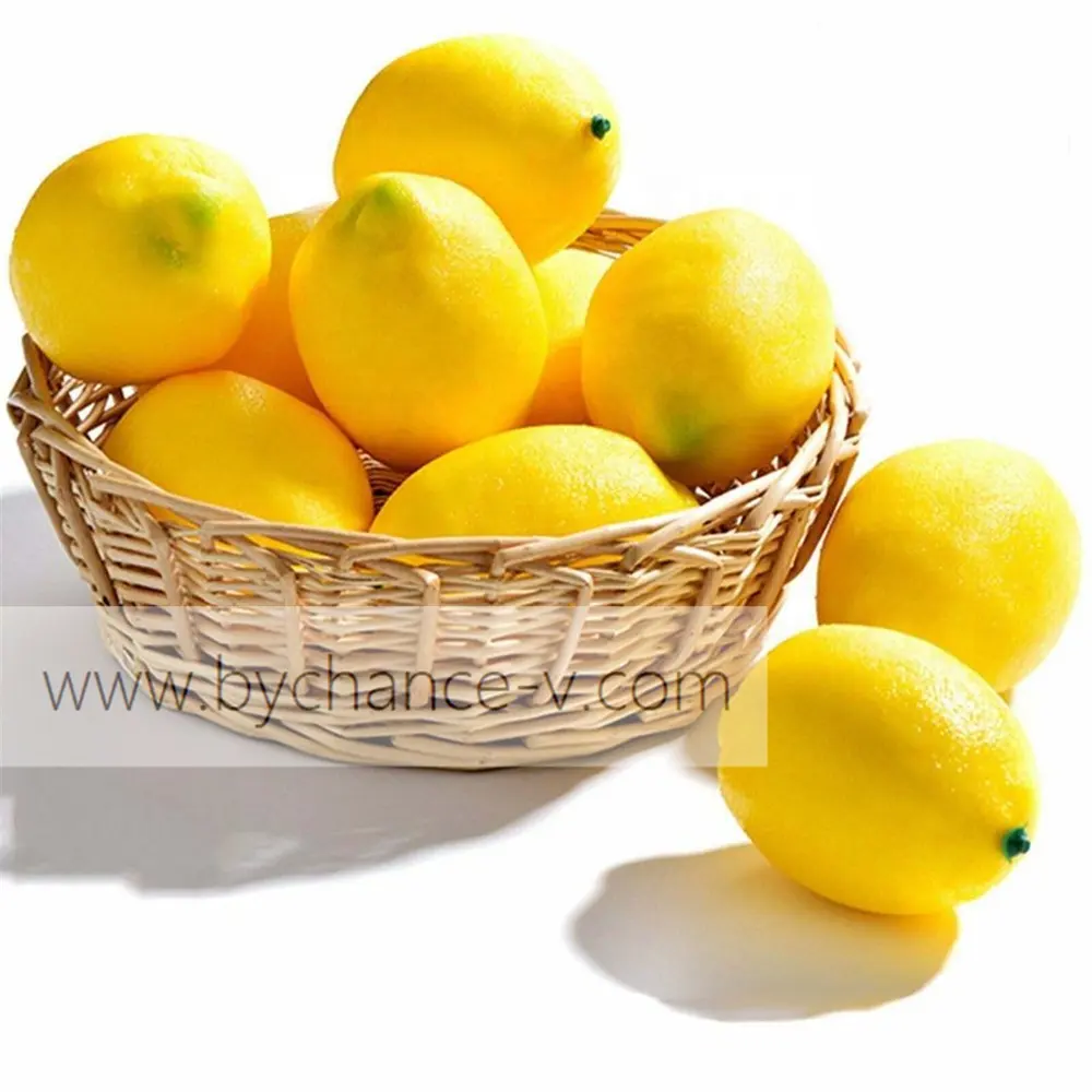 Buah Lemon kuning imitasi Lemon palsu untuk vas pengisi mangkuk buah Lemon karangan bunga dekorasi