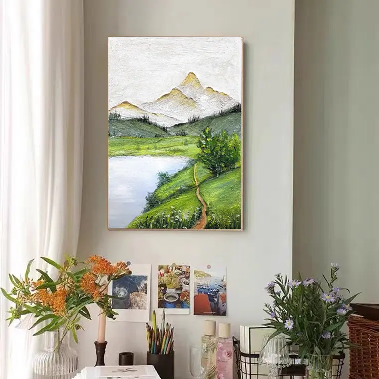 하이 퀄리티 3D 대형 크기 40*50 cm 흰색 녹색 풍경과 골드 플로터 프레임 벽 장식 프레임과 그림