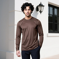 T-shirt à manches longues pour homme en coton mercerisé 200 g/m², col rond, coupe ajustée, essentiels, personnalisable avec logo OEM, vente en gros