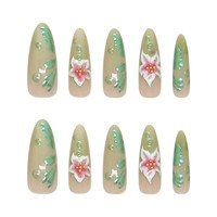 Z1393 Faux ongles à presser faits main, motif œil de chat, fleur de raisin vert, style INS élégant, en ABS de qualité supérieure, vente en gros, en stock