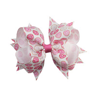 Nouveaux nœuds pour cheveux en gros-grain de haute qualité avec impression de dessins animés, double superposition, accessoires pour cheveux roses pour enfants, carton pour cheveux