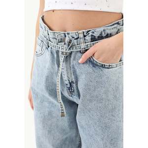 กางเกงยีนส์เอวสูงทรงขากว้างสีฟ้าอ่อนผ้าแคนวาสระบายอากาศได้ดีสำหรับผู้หญิง - Product Image 4