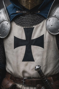Costume d'armure complète 3D de Chevalier Templier en acier, avec cape bleue à capuche, pour guerrier croisé médiéval, reconstitution historique et casting - Product Image 6