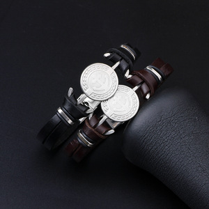 Stainless Steel Anchor <b>Bracelet</b> Genuine <b>Leather</b> Texture Black And Brown Men Women Jewelry Fashion <b>Bracelets</b> - Product Image 4
