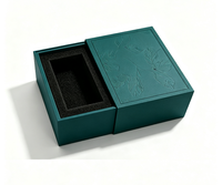 Boîte cadeau rigide à tiroir coulissant de luxe, surface à motif de feuilles en relief, insert en mousse EVA noire personnalisé pour l'emballage de parfums et de cosmétiques