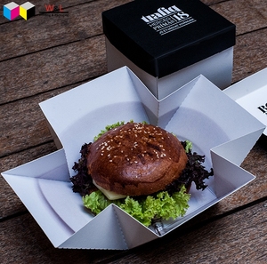 clamshell personalized food grade paper hamburger burger box with lid