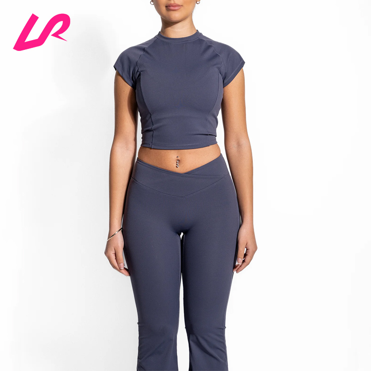 Hot Selling Quick Dry Slim Fit Half Shoulder Cut T Shirts Crew Neck Polyester Yoga Tee Breathable Plain Blank Fitness Crop Tops