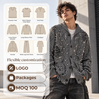 Cardigan en tricot acrylique classique pour homme, style streetwear, avec trous de ventilation, anti-boulochage, respirant, faible MOQ, service personnalisé
