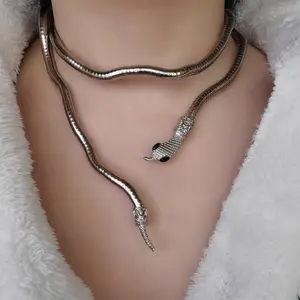 Moda kadın doğum günü takı Punk kişiselleştirilmiş paslanmaz çelik yılan kolye gümüş renk Hip Hop kolye