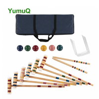 Ensemble de jeu de croquet vintage en bois d'eucalyptus pour six joueurs, fabriqué sur mesure par YumuQ Factory, idéal pour les familles, le jardin et la plage.