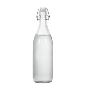 Botella redonda de cristal con tapa abatible para café, cerveza, 250ml, 500ml, 750ml, 1000ml