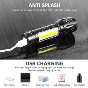 Mini lampe torche USB avec batterie intégrée, étanche, COB LED, zoom, aluminium, 3 modes, rechargeable, mini linterna - Product Image 3