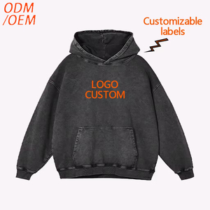 Sweat-shirt à capuche 420 g/m² sans cordon, personnalisable, pour homme, gris foncé, effet vieilli, coupe oversize, délavé à l'acide, style vintage, personnalisable - Product Image 2