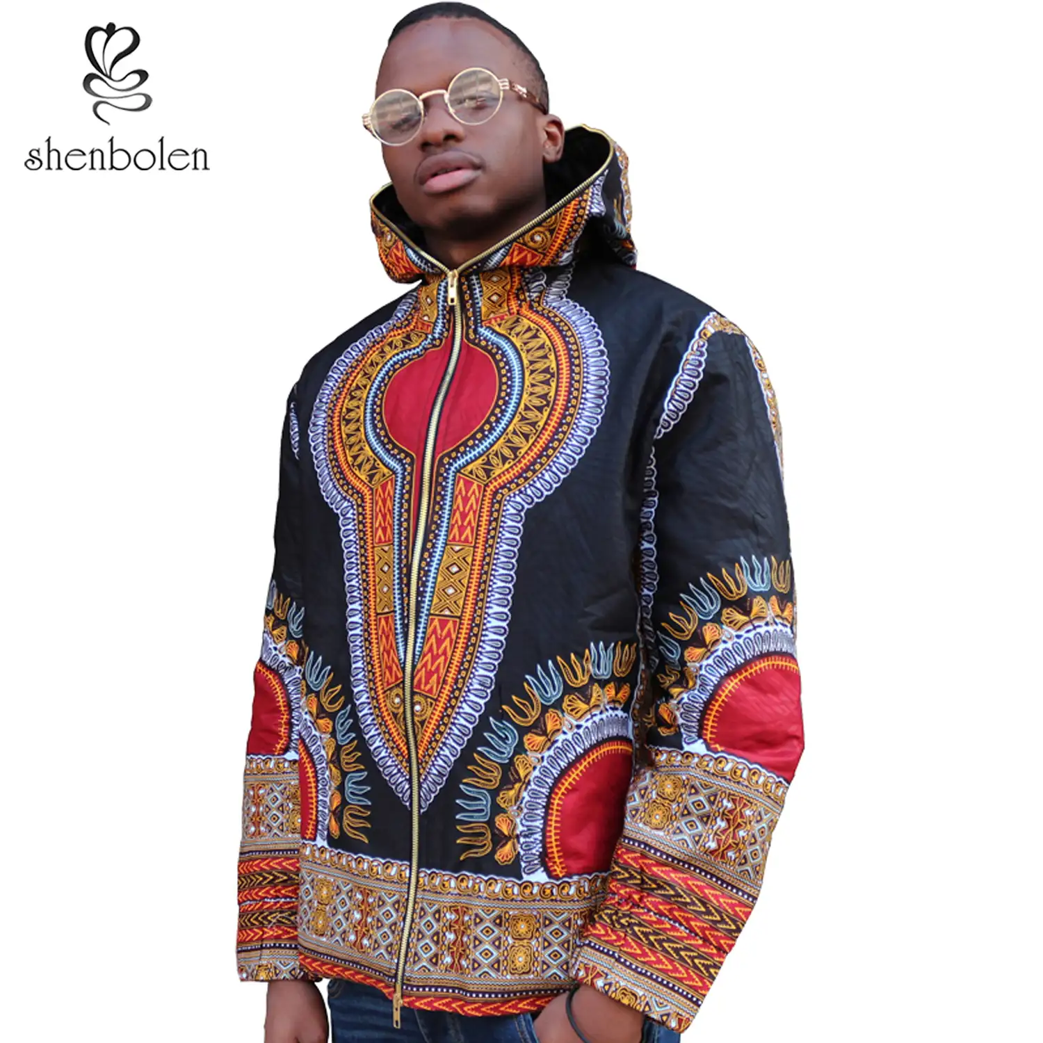 African men's red orientated flower hoodie, cool and handsome jacket