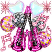 Lot de 14 ballons en aluminium pour fête musicale, guitare disco, 32 pouces, rose, ensemble de ballons cœur holographiques pour décorations de concert et de fête