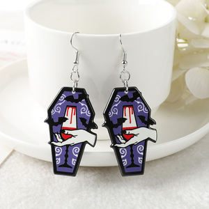 زوج من أقراط اليد المتدلية على شكل تابوت للسيدات مصنوعة من الأكريليك مناسبة كهدية عيد الميلاد للسيدات - Product Image 3