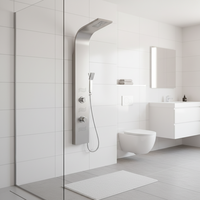 Panneau de douche de luxe haut de gamme avec commandes ON/OFF indépendantes, buse intégrée incurvée, sortie cascade et douchette rectangulaire