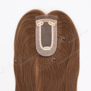 Luxe 20 Pouces Remy Cheveux Humains Brunette Brun Blonde Diverses Couleurs Réaliste Avant de Lacet Mono Top Cheveux Topper - Product Image 6
