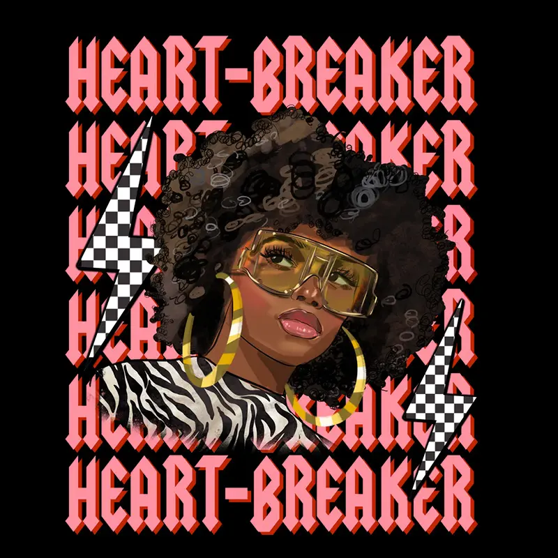 Pegatinas de transferencia de calor impresas Heart Breaker Iron On Image Black Queen Heat Transfers para ropa camiseta