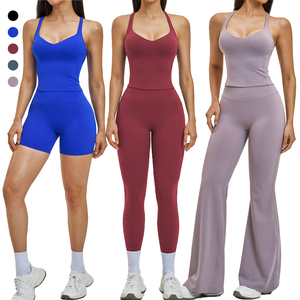 Pantalones Cortos de Ciclismo para Mujer, Leggings, Conjunto de Ropa de Gimnasio, Camisetas sin Mangas para Mujer, Leggings Personalizados con Corte Acampanado - Product Image 1