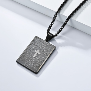 Prayer Text Stainless Steel Necklace <b>Cross</b> Pendant Unisex Gift Jewelry - Product Image 4