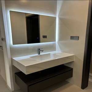 Light luxury style double-layer composite rock panel <b>wall</b> mounted LED light <b>storage</b> and <b>storage</b> bathroom cabinet - Product Image 4