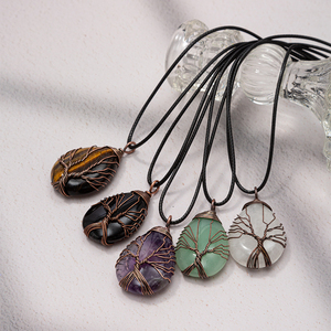 Vintage 25*45mm Teardrop <strong>Pendant</strong> on <strong>Black</strong> Leather <strong>Rope</strong> Wire Wrapped with Healing Crystal Quartz Waterdrop Gemstone Necklace - Product Image 1
