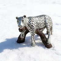 Figurine de léopard argenté, sculpture de faune sauvage avec base en bois pour la décoration de la maison et du bureau