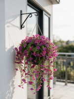 Panier suspendu artificiel de fleurs de gloire du matin avec pot, fleurs rampantes colorées pour la décoration de balcon, porche, maison et jardin