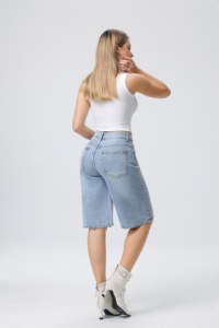 Shorts in Denim a Vita Alta con Dettagli Rivettati, Design Asimmetrico, Stile Casual Estivo in Cotone - Product Image 4