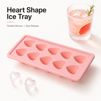 Moule à glaçons en silicone en forme de cœur, 10 cavités, souple, qualité alimentaire, couleur personnalisée, OEM, vente en gros
