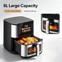 Friteuse à air chaud 8L en acier inoxydable, nouveau design pour la cuisine, sans huile, avec panneau numérique coloré et cuve métallique