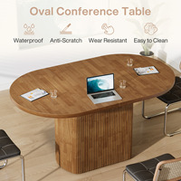 Table de conférence ovale Tribesigns de 47,24 pouces pour 4 personnes, table de réunion en bois rustique avec base polygonale, petit bureau