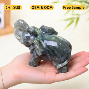 Hand Carved Natural Blue Flash Labradorite Elephant Sculpture <b>Crystal</b> <b>Animals</b> Elephant for Decoration - Product Image 1