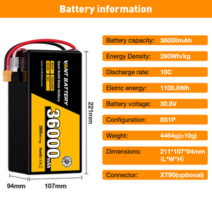 エネルギー密度260wh/kg リポバッテリー 30.8V 10/18/22/28/30/39/36/33Ah 8S HV セミソリッドタイプ 空撮・産業用ドローン向け - Product Image 6