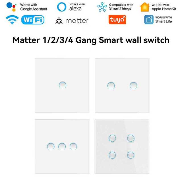 2026 1/2/3/4 Gang 2 Way Wireless Remote Control Smart Home Switch Matter Tuya Wifi Wall Light Lamp Touch Module Alexa Switch