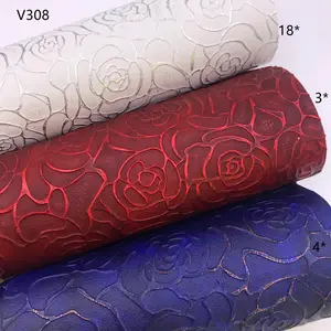 V308 neue Gold und Silber Rand Rose Blume PVC Prägung Kunstleder Stoff für Taschen Koffer Gürtel Schuh material cuero