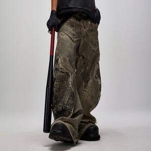 Autumn Streetwear Design Distressed Patchwork <strong>Mesh</strong> Men'S Casual Canvas <strong>Pants</strong> Baggy Curved Sweatpants For Men High Quality Design - Product Image 1