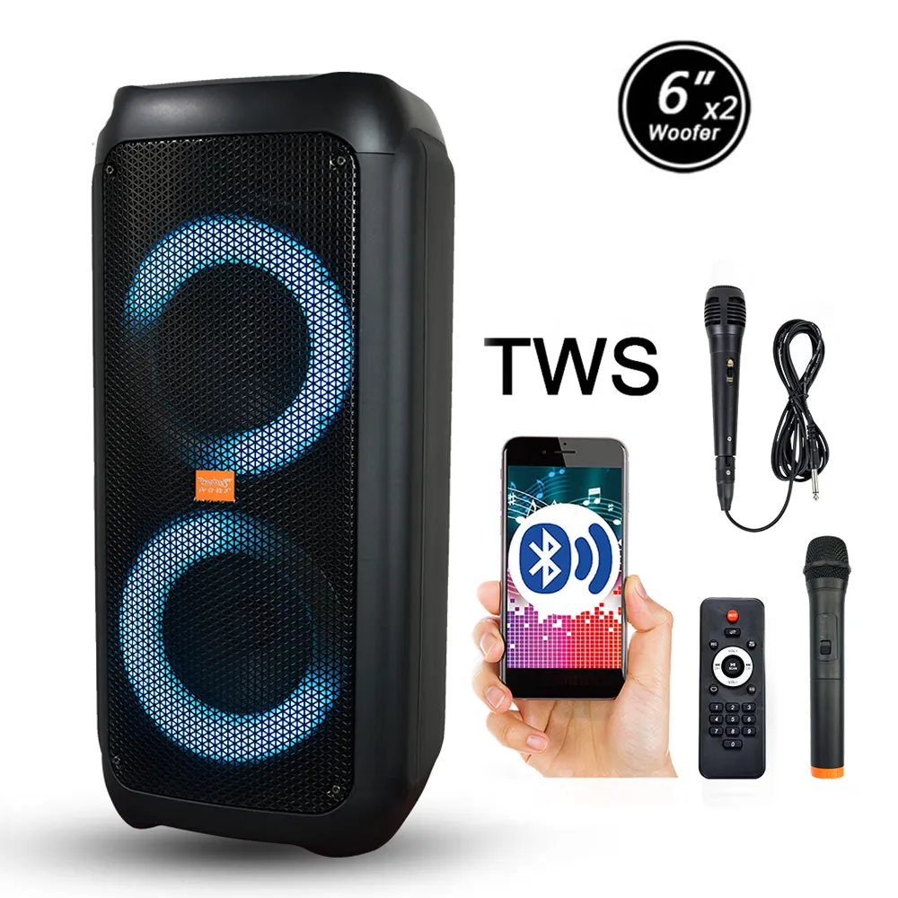 Partybox TWS FG206-07 Double 6 inch Trolley Karaoke Portable Party Wireless Rechargeable Speaker