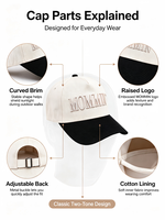 Gorra de Béisbol Vintage Personalizable al por Mayor, de Dos Tonos, 6 Paneles, 100% Algodón, Visera Curva, Logotipo Bordado en 3D de Alta Calidad, Estilo Urbano