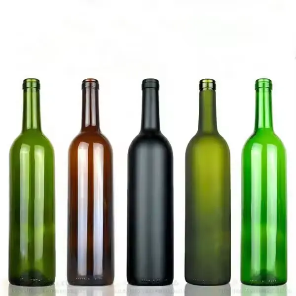 Garrafa de vinho de vidro transparente fosco âmbar verde Bordeaux Borgonha garrafa de vinho vazia com cortiça 500ml 700ml 750ml 1000ml