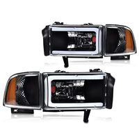 New LED Light Strip Headlights W/o Bulbs 12V 65W Fit for for 1500/2500/3500 1994-2002 Clear Lens Black Housing Amber