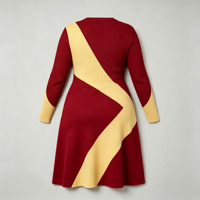 Ropa de Invierno Personalizada para Mujer Estilo Occidental, Blusa de Canalé con Bordado de Hilos Dorados, Vestido Rojo de Manga Larga para Mujer