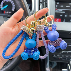 かわいい漫画ブリンブリンレジンウサギドールバッグチャームカーキーホルダーキーホルダーおもちゃラインストーンクリスタルカラーバニーペンダントキーホルダー - Product Image 3