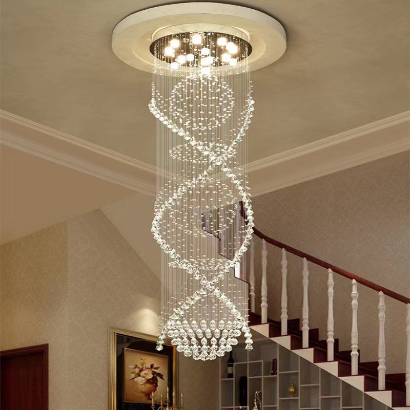 Lustre En Cristal K9 A1A9 – Gouttes De Pluie En Spirale, LED, Chrome, Diamètre 40 Cm, Hauteur 80 Cm
