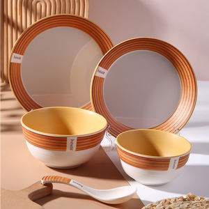 Juego de <span class=keywords><strong>vajilla</strong></span> de grano de madera reutilizable irrompible, platos de cena de <span class=keywords><strong>melamina</strong></span> para restaurante doméstico, características almacenadas - Product Image 2