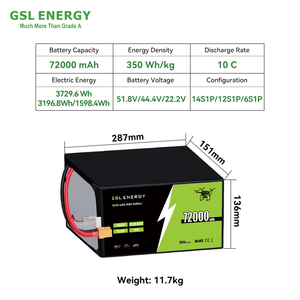 Batterie au lithium-ion semi-solide GSL ENERGY 51,8 V 72 Ah 3729,6 Wh 10C pour drone UAV, agriculture, <span class=keywords><strong>logistique</strong></span>, FPV - Product Image 2
