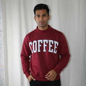 Coffee <b>Brown</b> Hooded Velour Half Zip Oversized Sweatshirt 100% Cotton White Applique Embroidery Winter Men's Clush Sports - Product Image 1