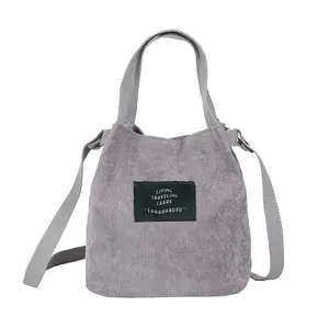Вельветовая холщовая женская сумка, простой однотонный литературный саквояж на плечо, оригинальная сумочка-мешок через плечо